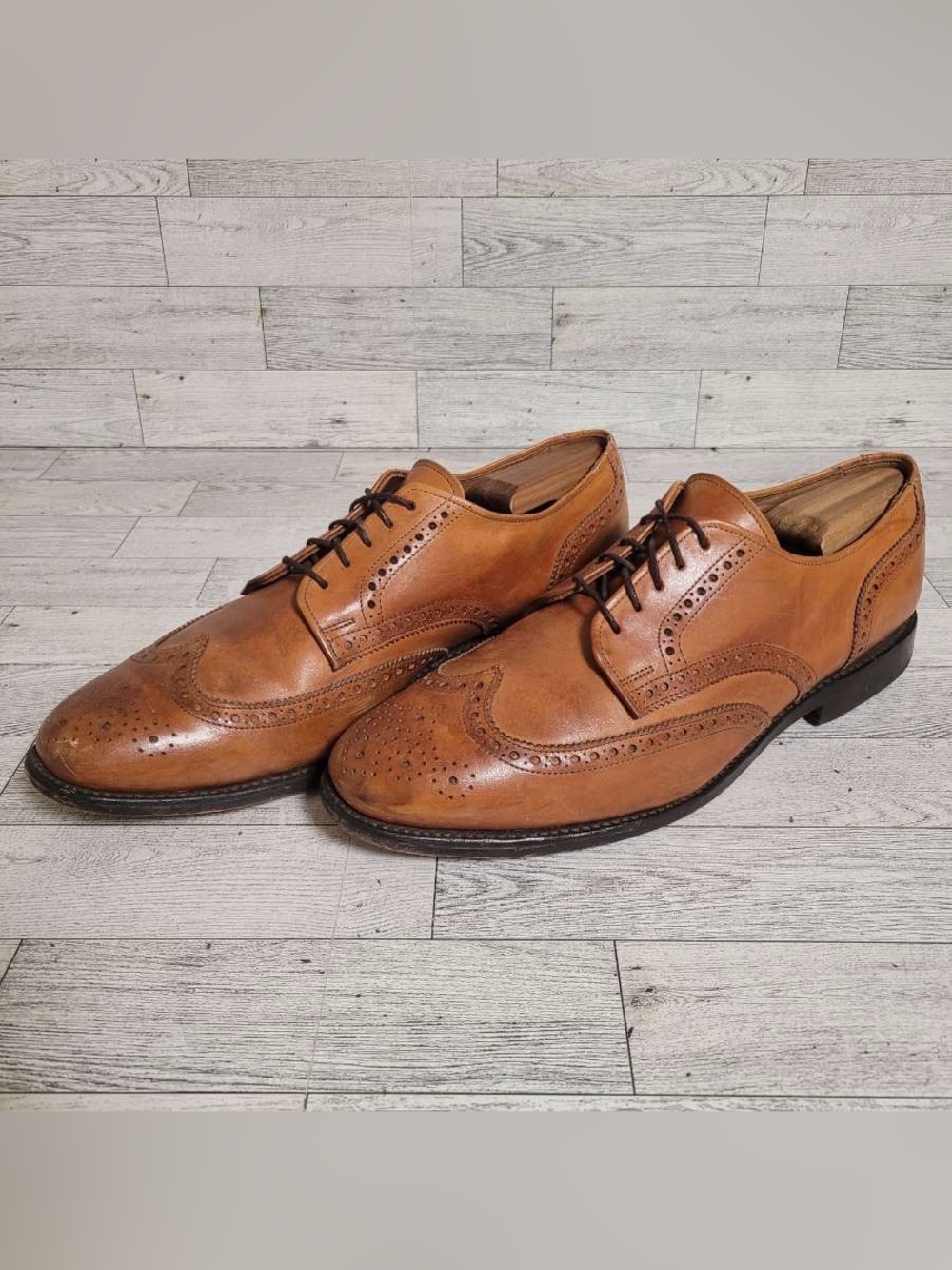 Men’s Allen Edmonds Ashland Brown Leather Lace Up Wingtip Derby Shoes Size 9.5D
